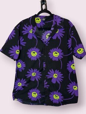 Neff Streetwear Premium Cotton Original Cool Smiley Flower Print Button-Up Shirt